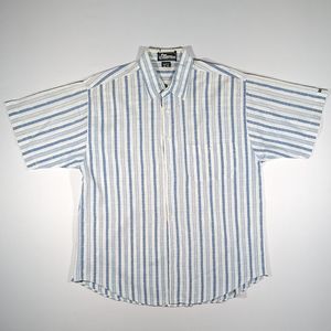 Vintage 90s Pier Connection Dress Shirtens Size Medium Striped Short Sleeve